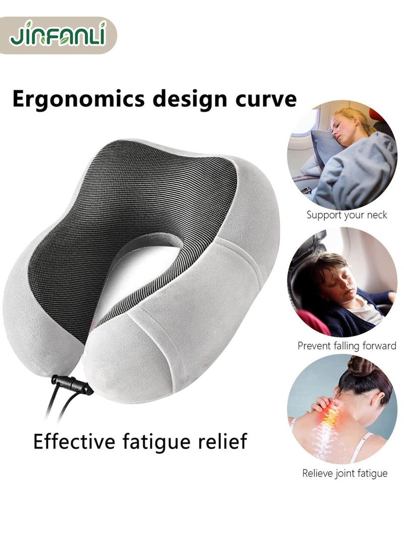 JINFANLI Travel Pillow, Memory Foam Neck Pillow with Comfortable & Breathable Cover for Sleeping, Car, Train, Bus and Home Use(Grey) - Image 3